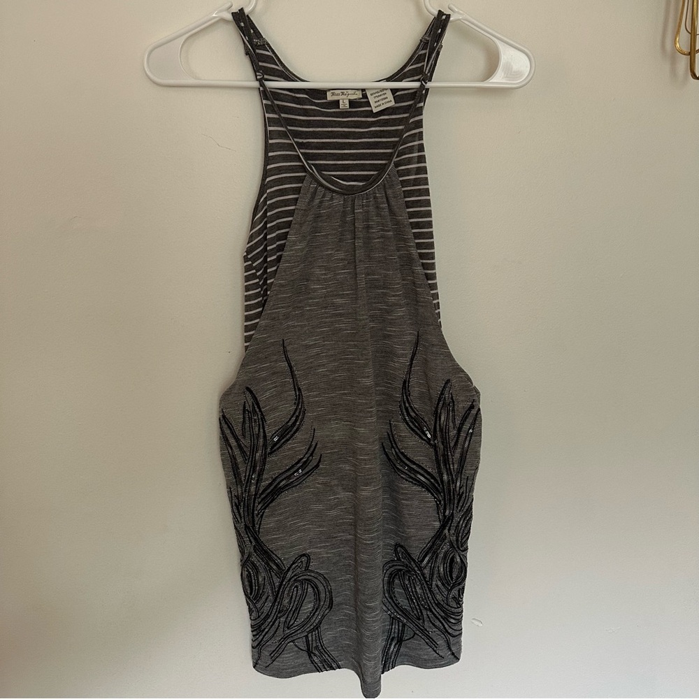 Miss Me Gray and Black Striped Tank Top